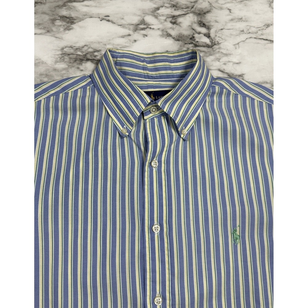 Ralph Lauren Dress Shirt Mens Size 16 1/2 32-33 Blue Yellow Striped Long Sleeve - Picture 2 of 9